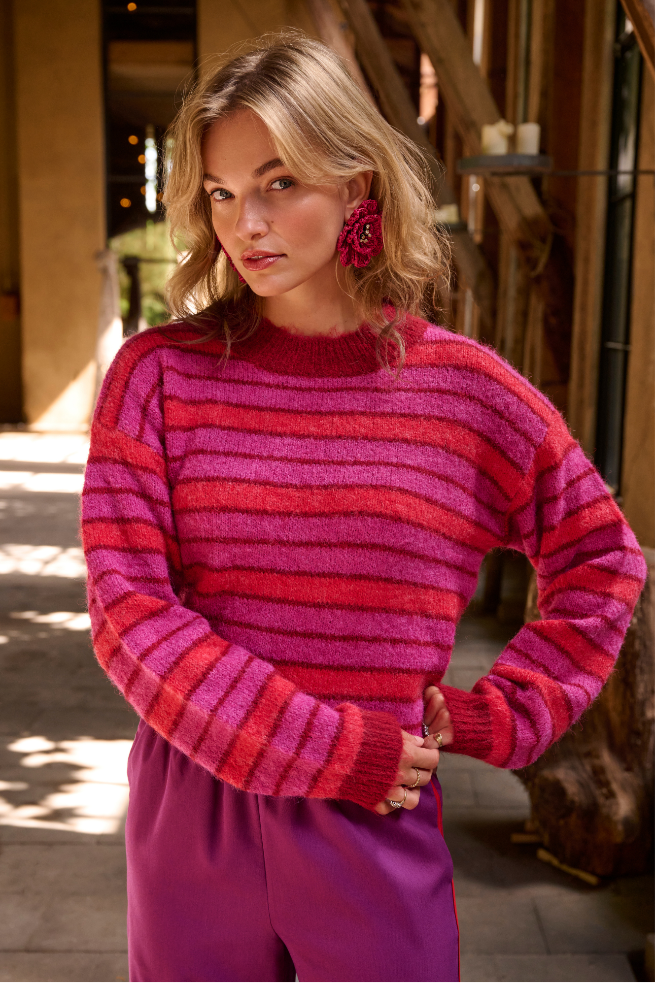 Ydence Knitted Sweater Aria Fuchsia/red