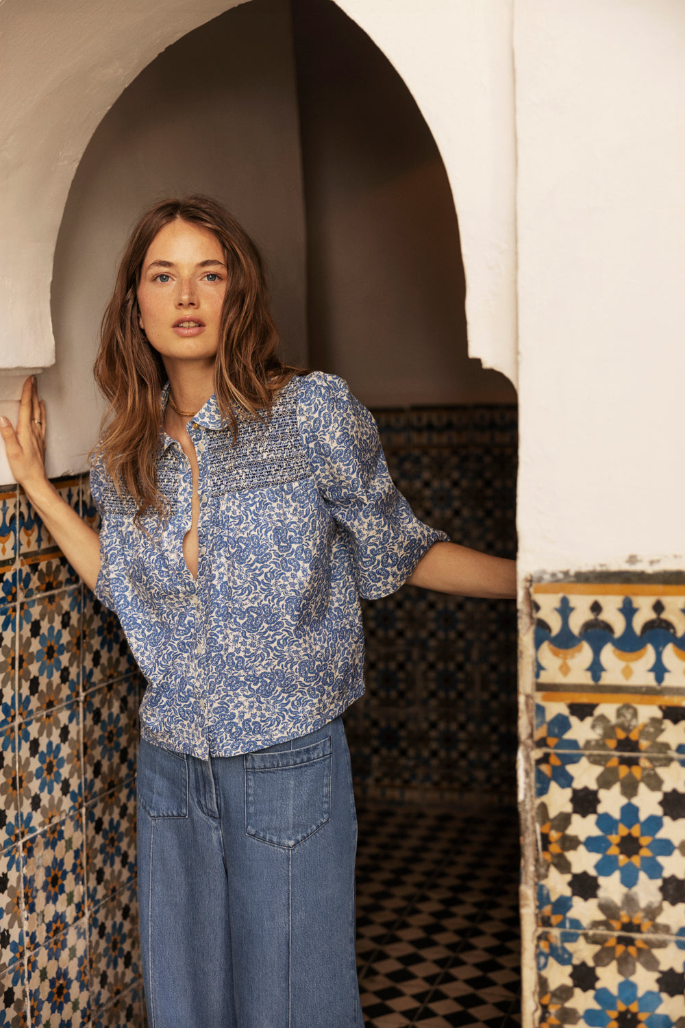 Atelier Rêve blouse bloementjesprint blauw