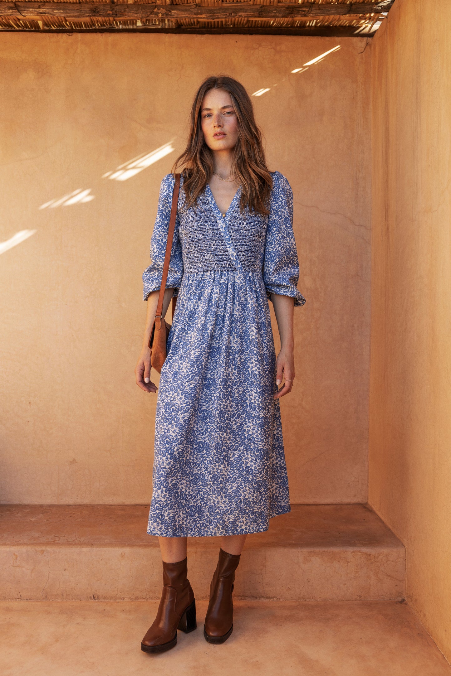 Atelier Rêve Jurk met bloementjesprint blauw