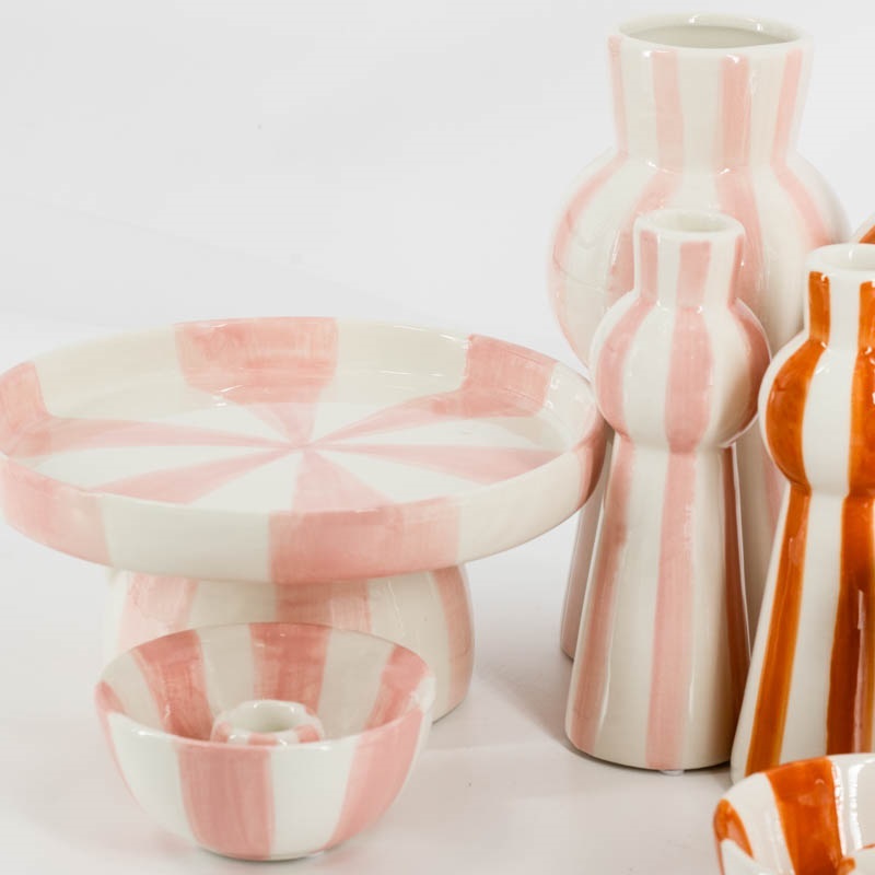 Kaarsenhouder met roze streep