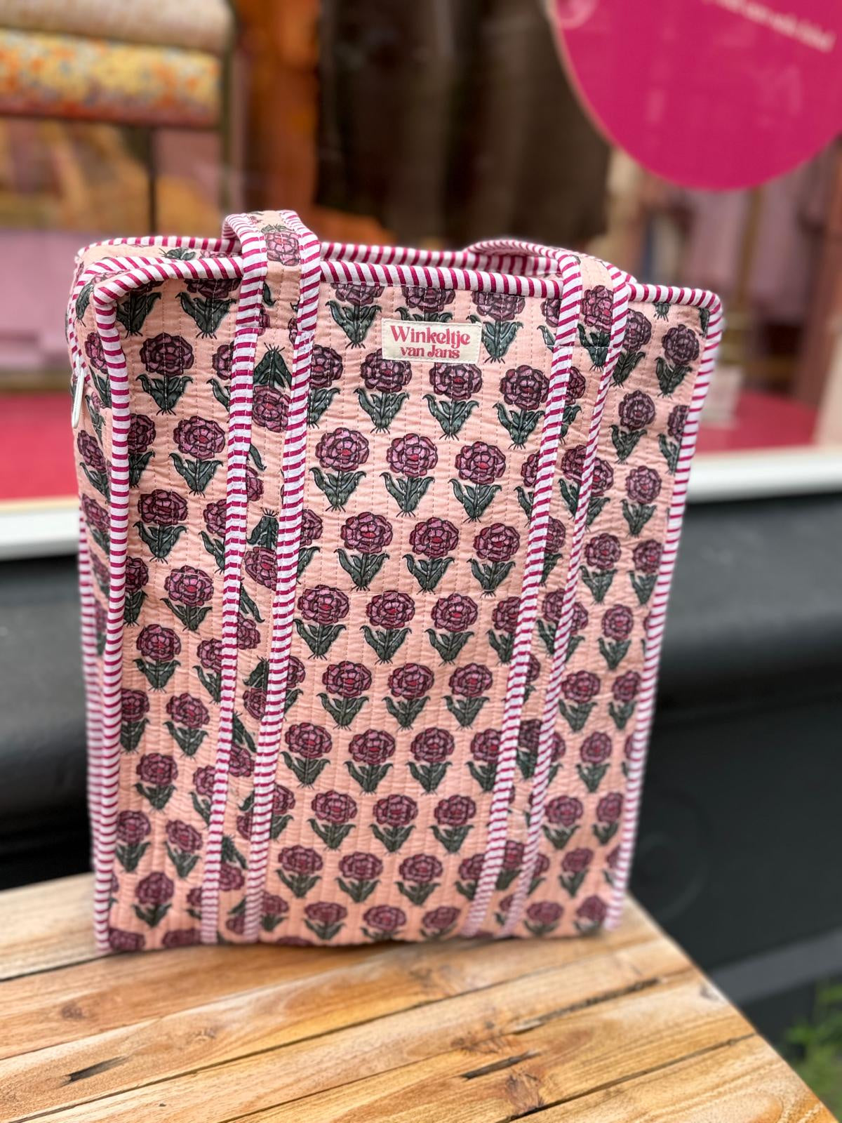 Tote bag Aubergine met groen