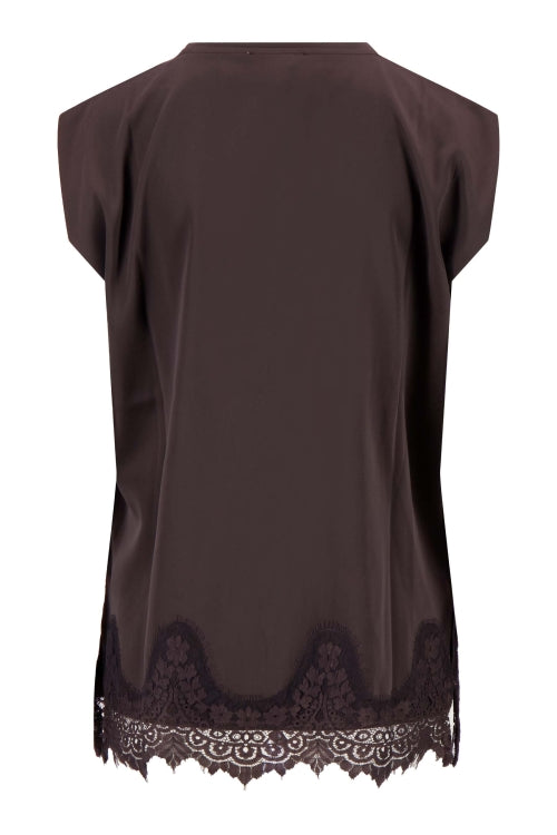 Zusss long satin sleeveless top with lace
