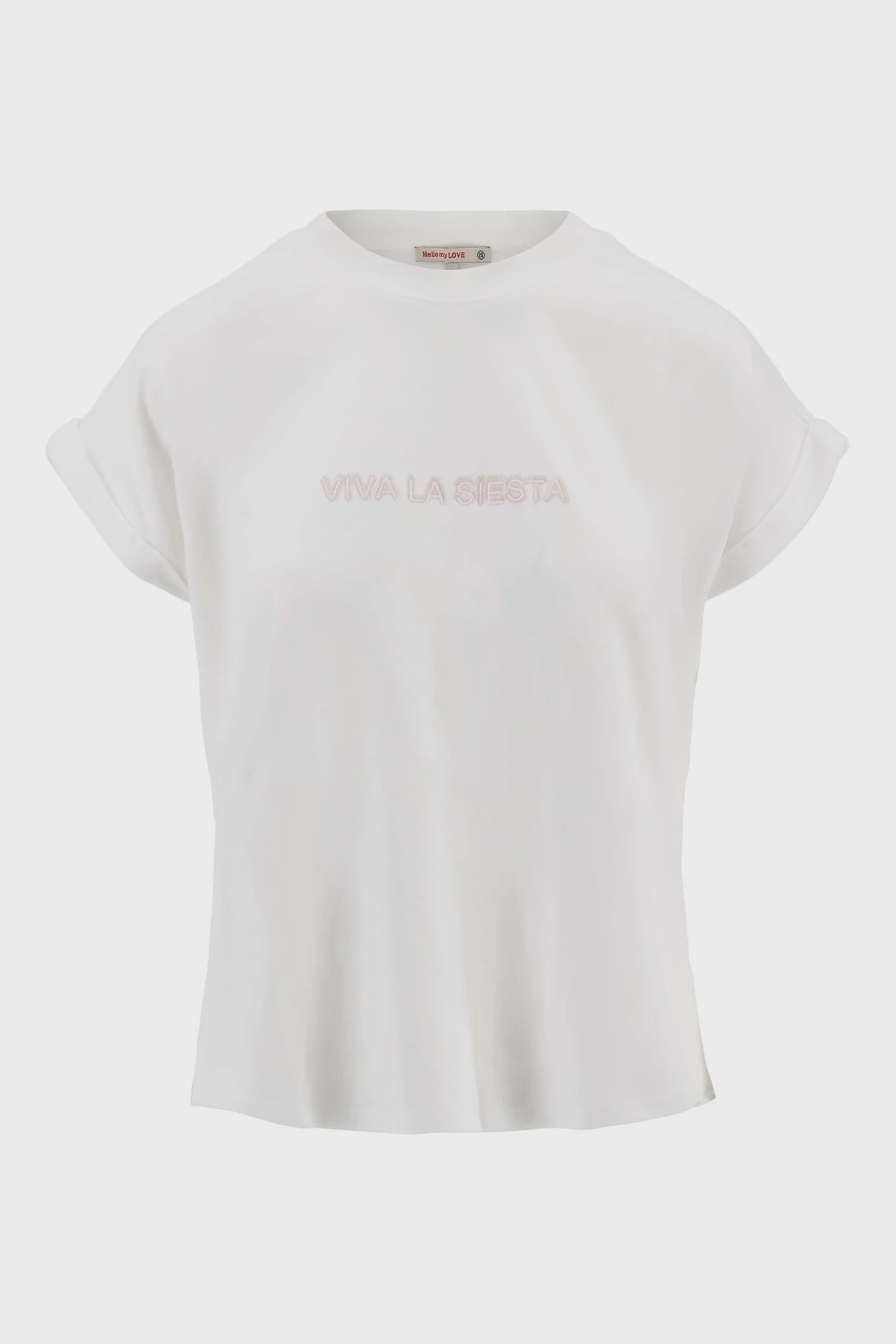 Zusss T-shirt met opgerolde mouw Viva la siesta of white