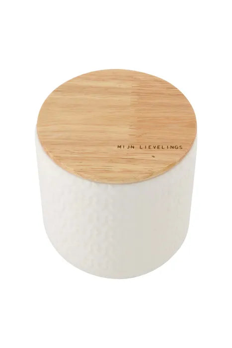 Zusss keramieken bewaarpot met houten deksel hartjes 12cm wit