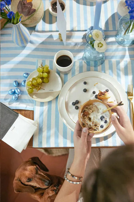 Zusss vaasje keramiek streep smal blauw/wit