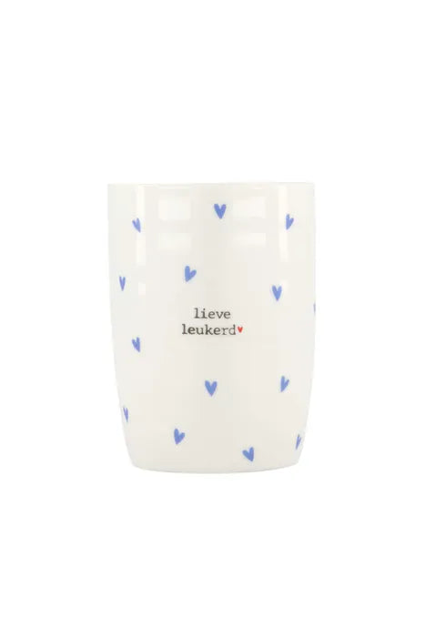 Zusss koffiemok hartjes lieve leukerd wit/blauw