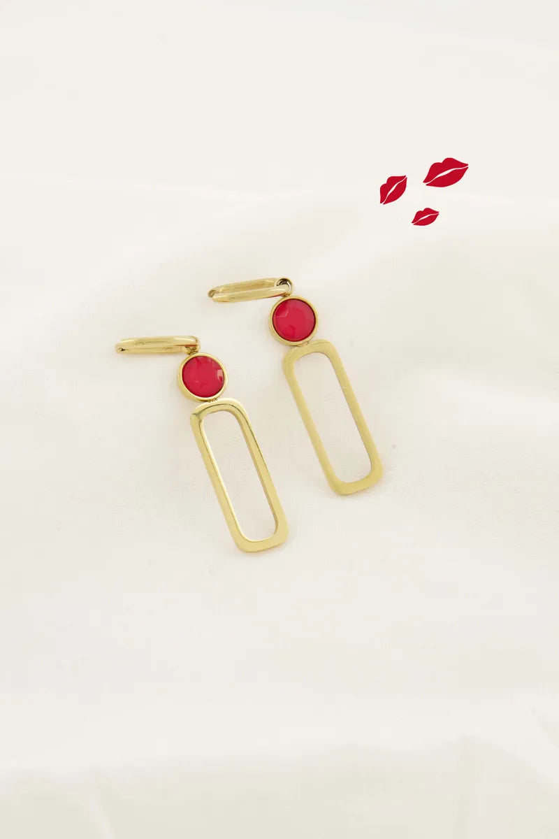Zusss Oorbellen met Glasssteen roze rood