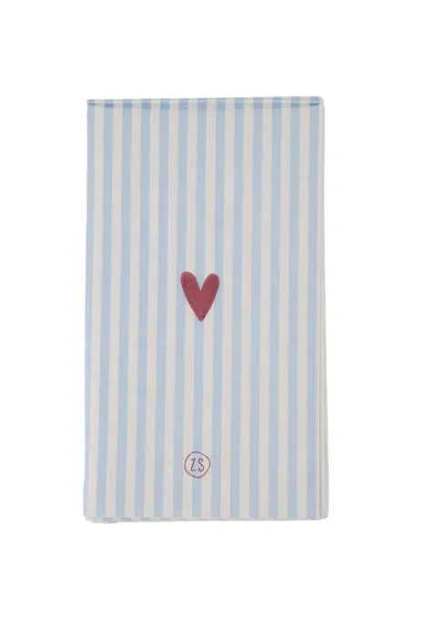 Zusss servetten streep hartje 11x20cm blauw/wit