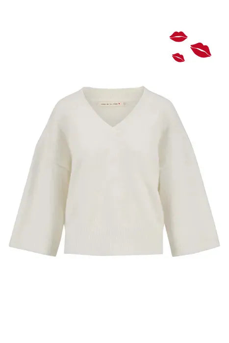 Zusss trui korte mouw met v-hals wit