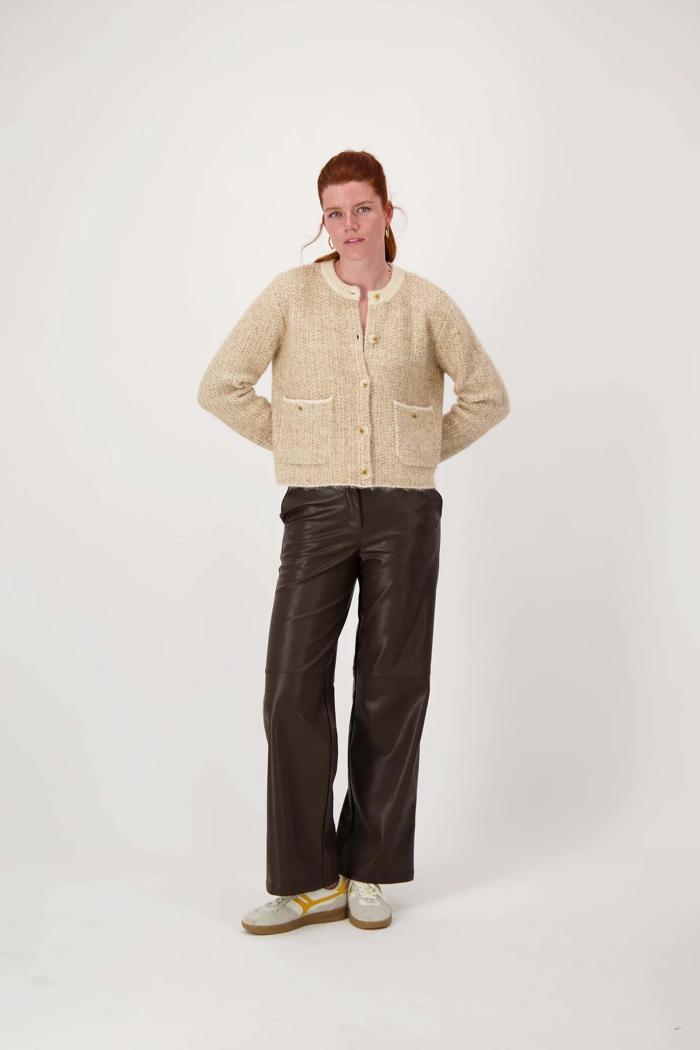 Zusss jacquard vest met visgraat structuur