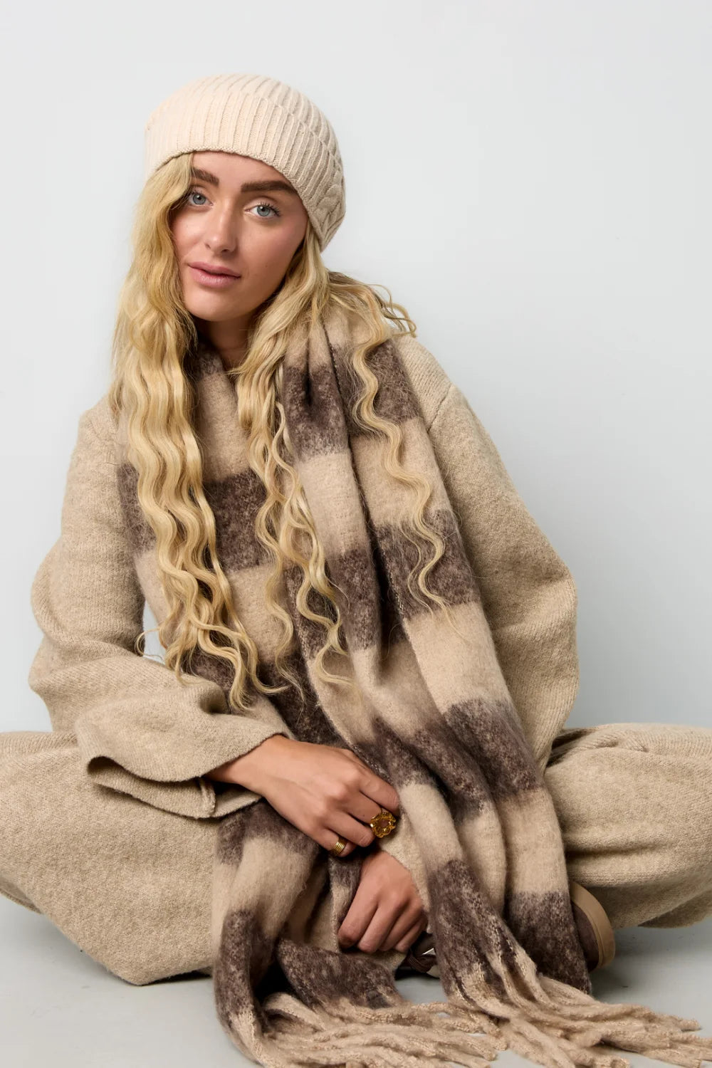Sjaal streep beige