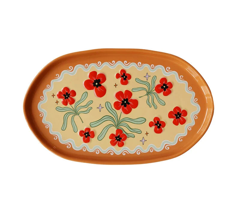 All the luck in the world - Grote Ovale Schaal Oranje met Bloemen