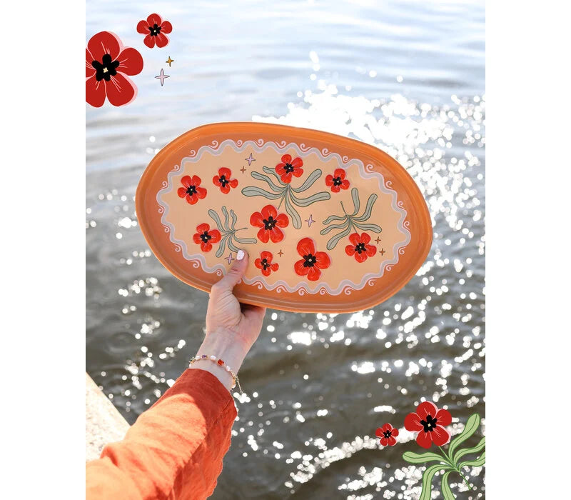 All the luck in the world - Grote Ovale Schaal Oranje met Bloemen