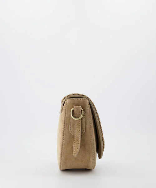 Tas gevlochten suede beige