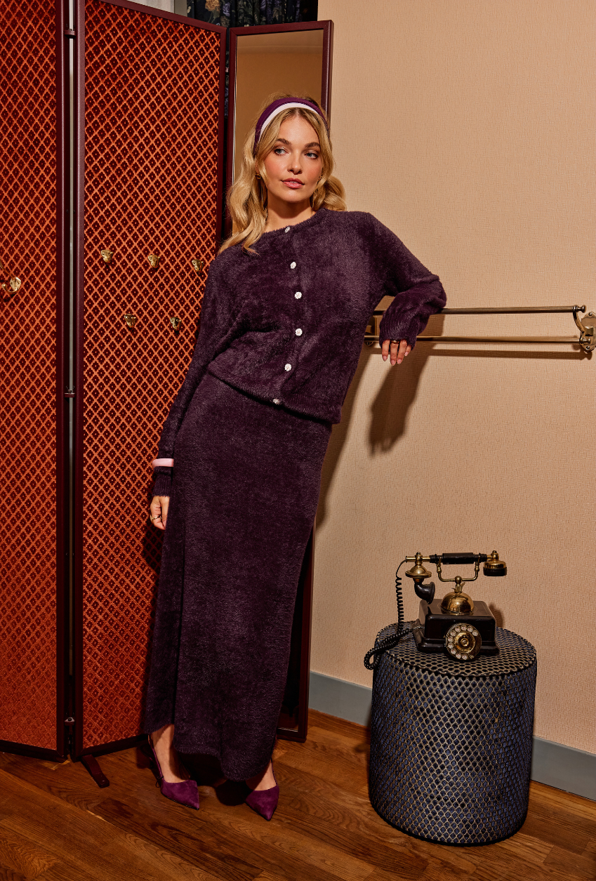 Ydence Knitted Cardigan Maaike plum