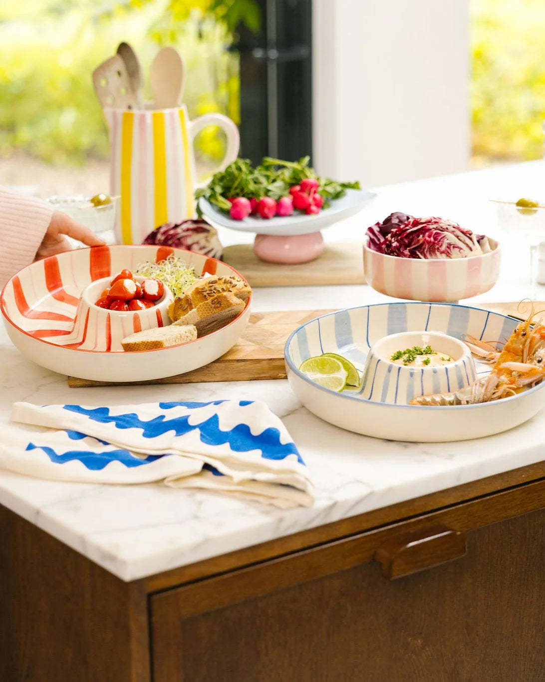 NINE Lizzy Chip N’Dip bowl red pink stripes