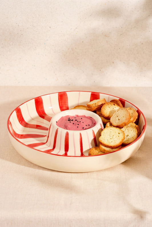 NINE Lizzy Chip N’Dip bowl red pink stripes