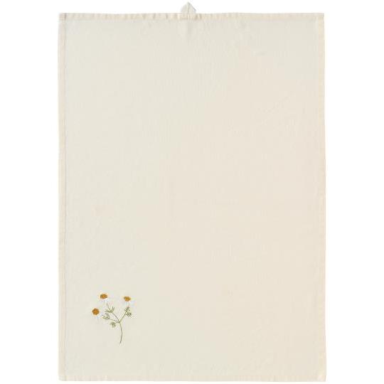 Ib Laursen theedoek geborduurde bloem geel