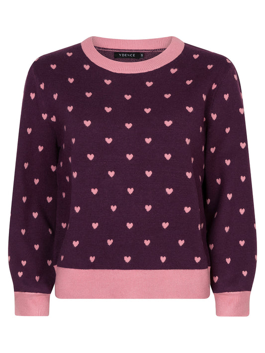 Ydence Knitted sweater Emily Aubergine/coral pink