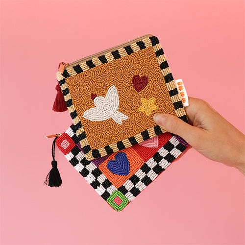 Portemonnee met kraaltjes vogel