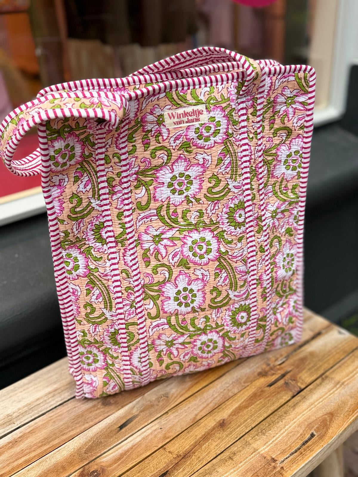 Tote bag Roze bloemen met groen