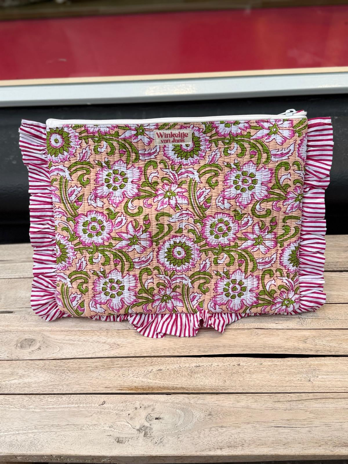 Laptophoes Roze bloemen met groen