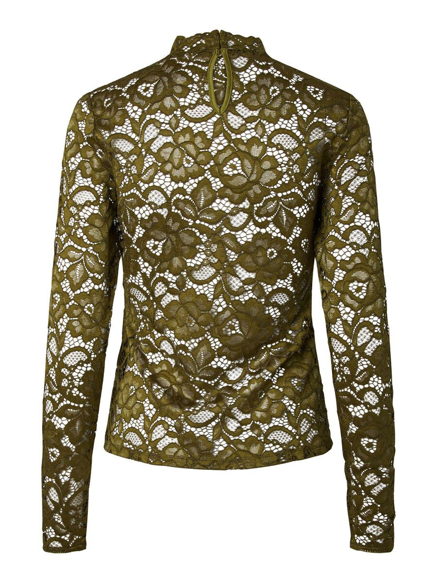 YAS YASELLIE LACE TOP GROEN