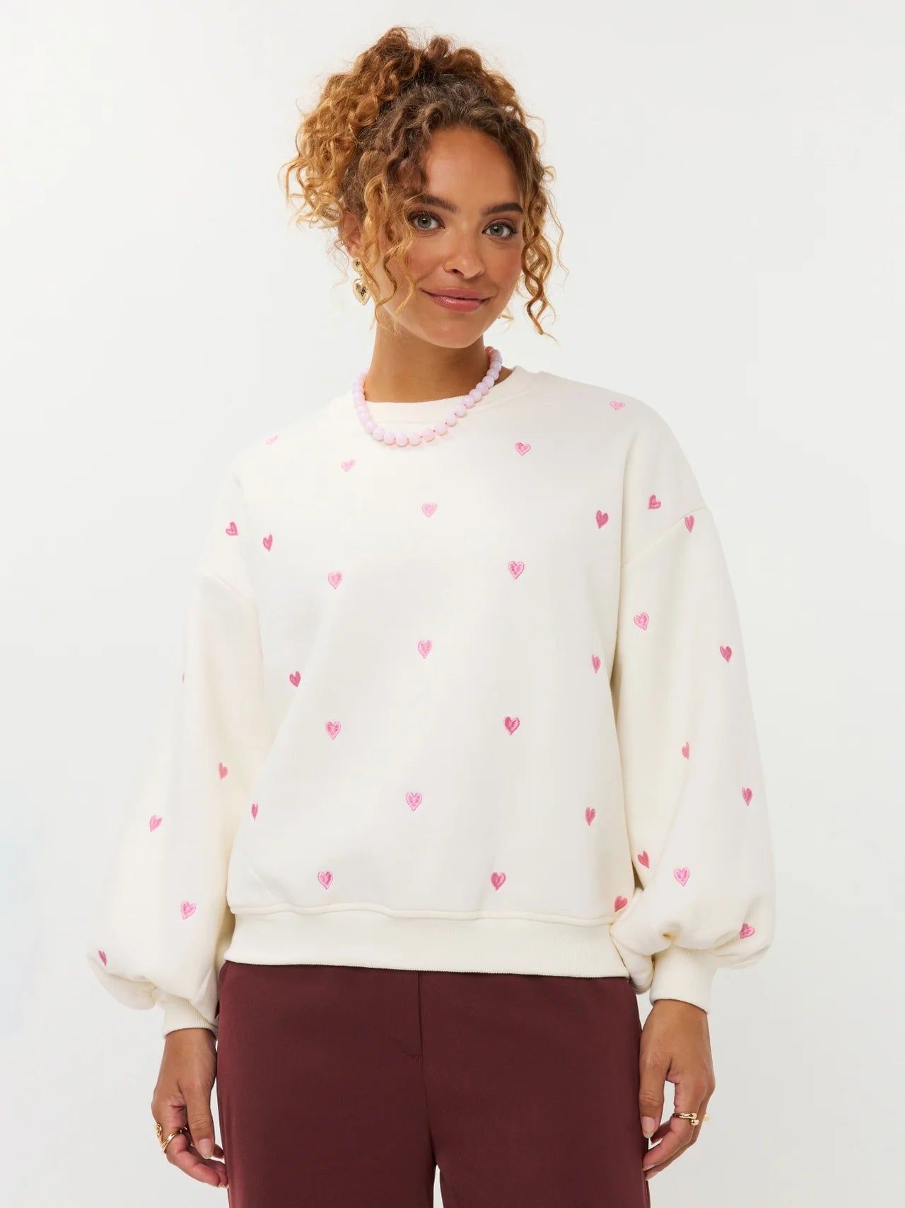 Ydence Sweater Hearts Ecru/Pink