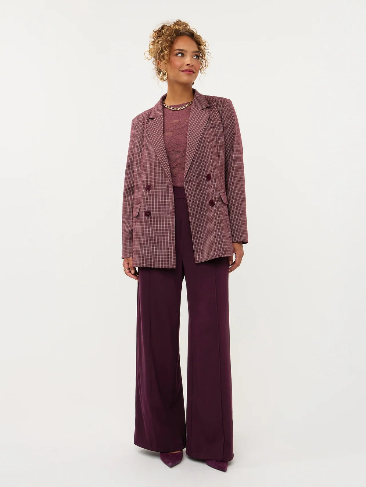 Ydence Blazer Nevessa mauve check