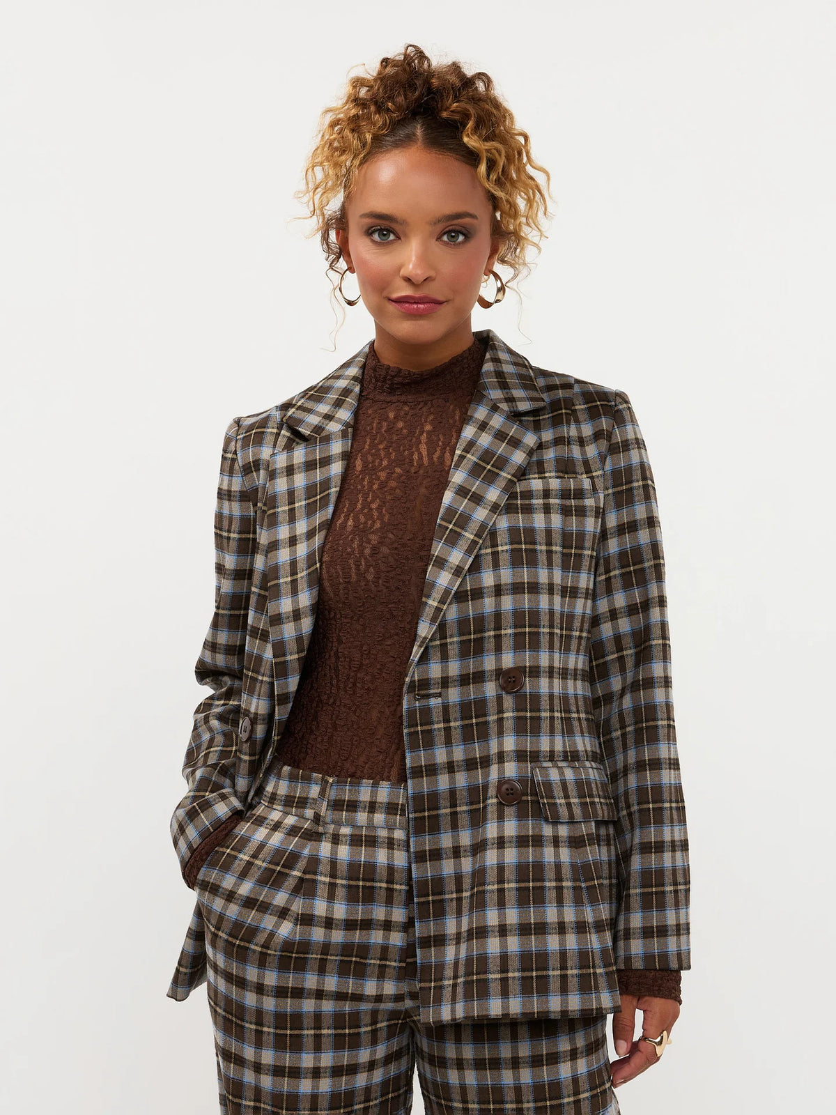 Ydence blazer novalee Brown blue check