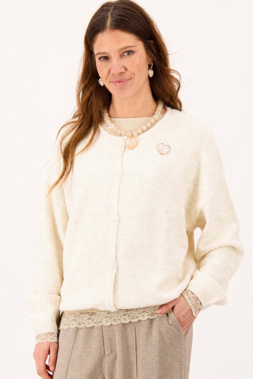 Zusss basic cardigan with brooch long sleeve