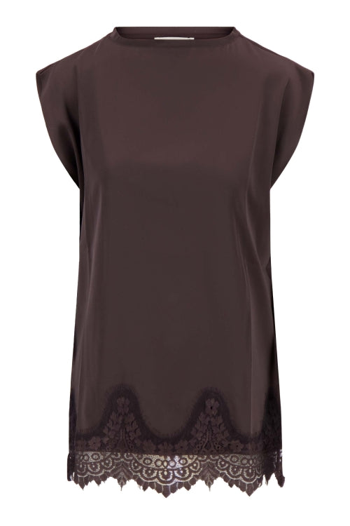 Zusss long satin sleeveless top with lace