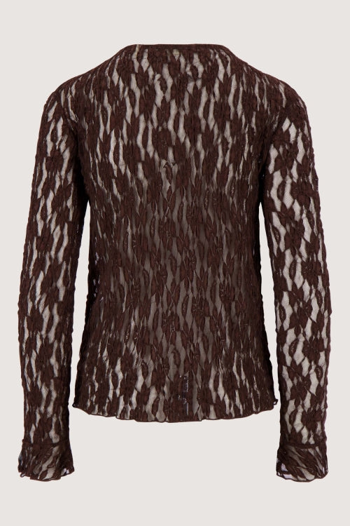 Zusss stretch lace top with ruffle sleeve