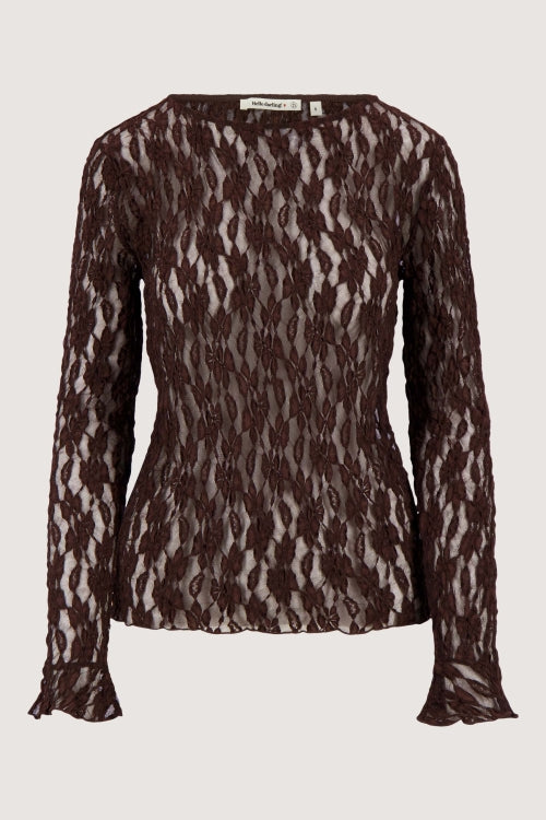 Zusss stretch lace top with ruffle sleeve