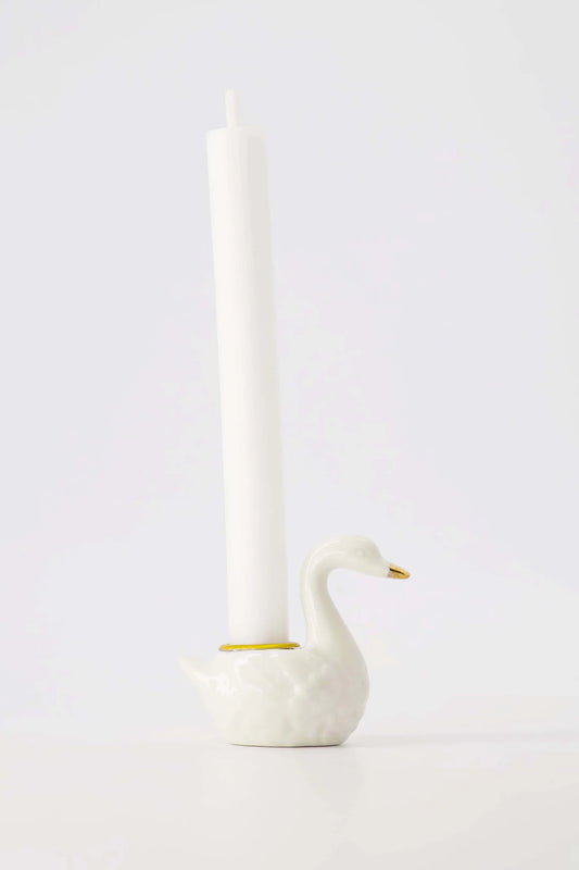 Zusss kandelaar keramiek zwaan wit goud