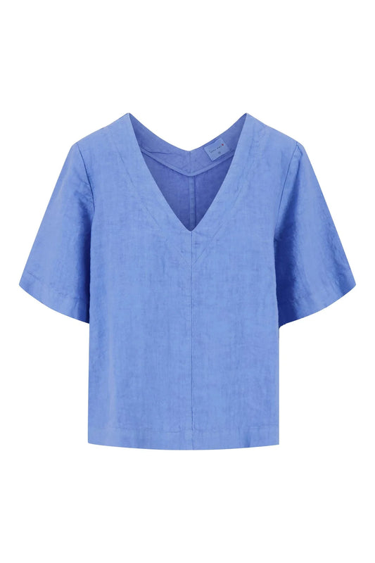 Zusss linnen v-hals top blauw
