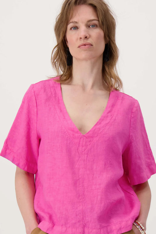 Zusss linnen v-hals top roze