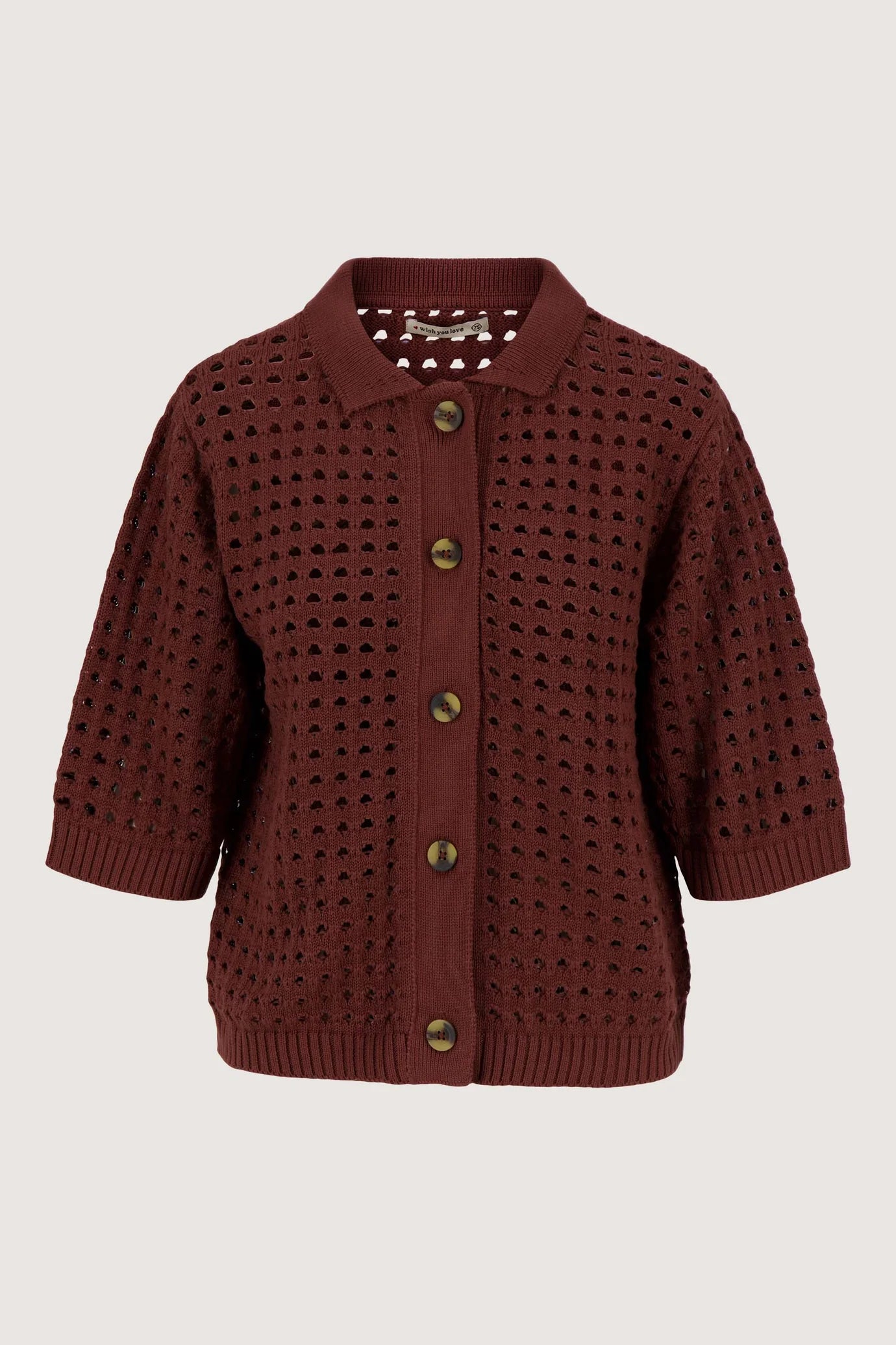 Zusss vest met polokraag in ajour Mid brown