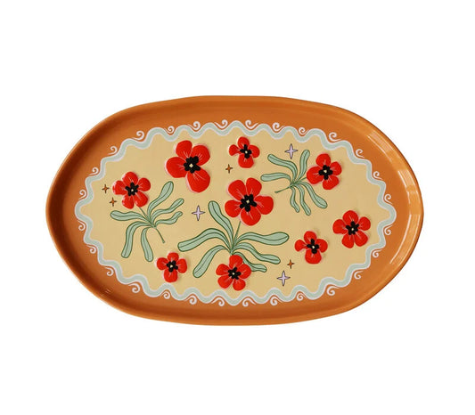 All the luck in the world - Grote Ovale Schaal Oranje met Bloemen