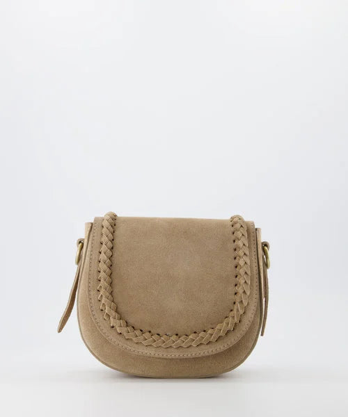 Tas gevlochten suede beige