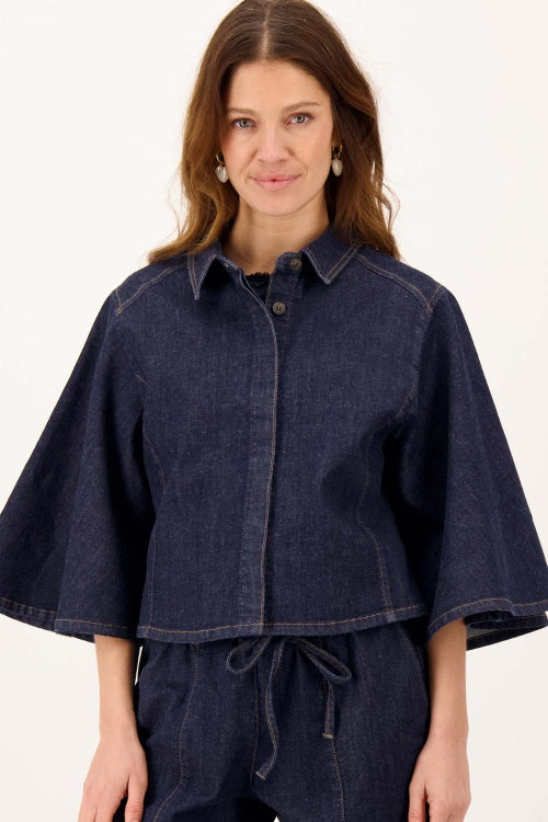 Zusss denim blouse with wide sleeve