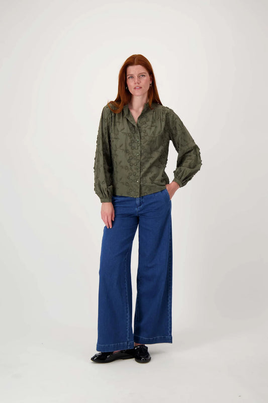 Zusss blouse met bloem structuur moss green